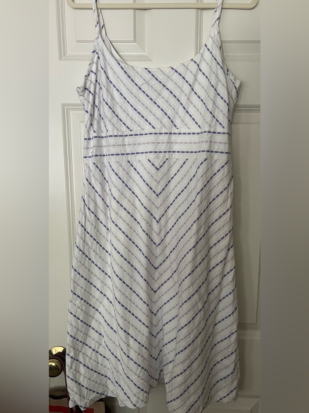 White Cotton Dress with Lavender Chevron Stripe by Paraphrase Size 14